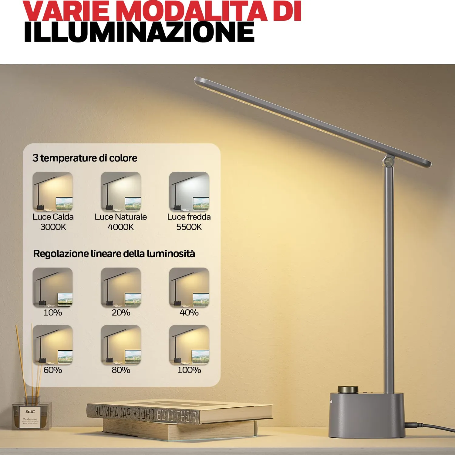 Honeywell HWT-H01 lampada da scrivania LED grigia pieghevole