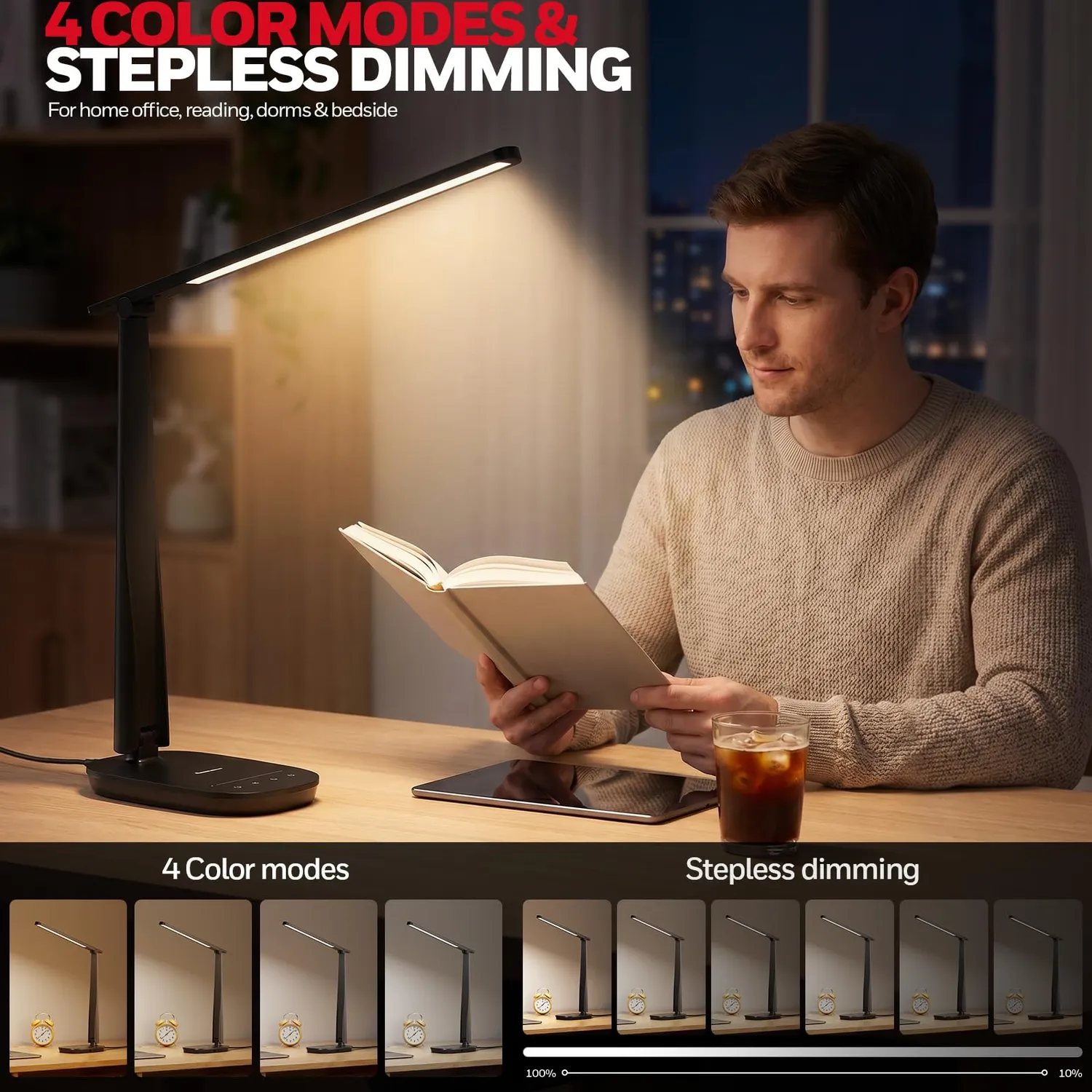 Honeywell lampada da scrivania LED nera USB dimmerabile spettro