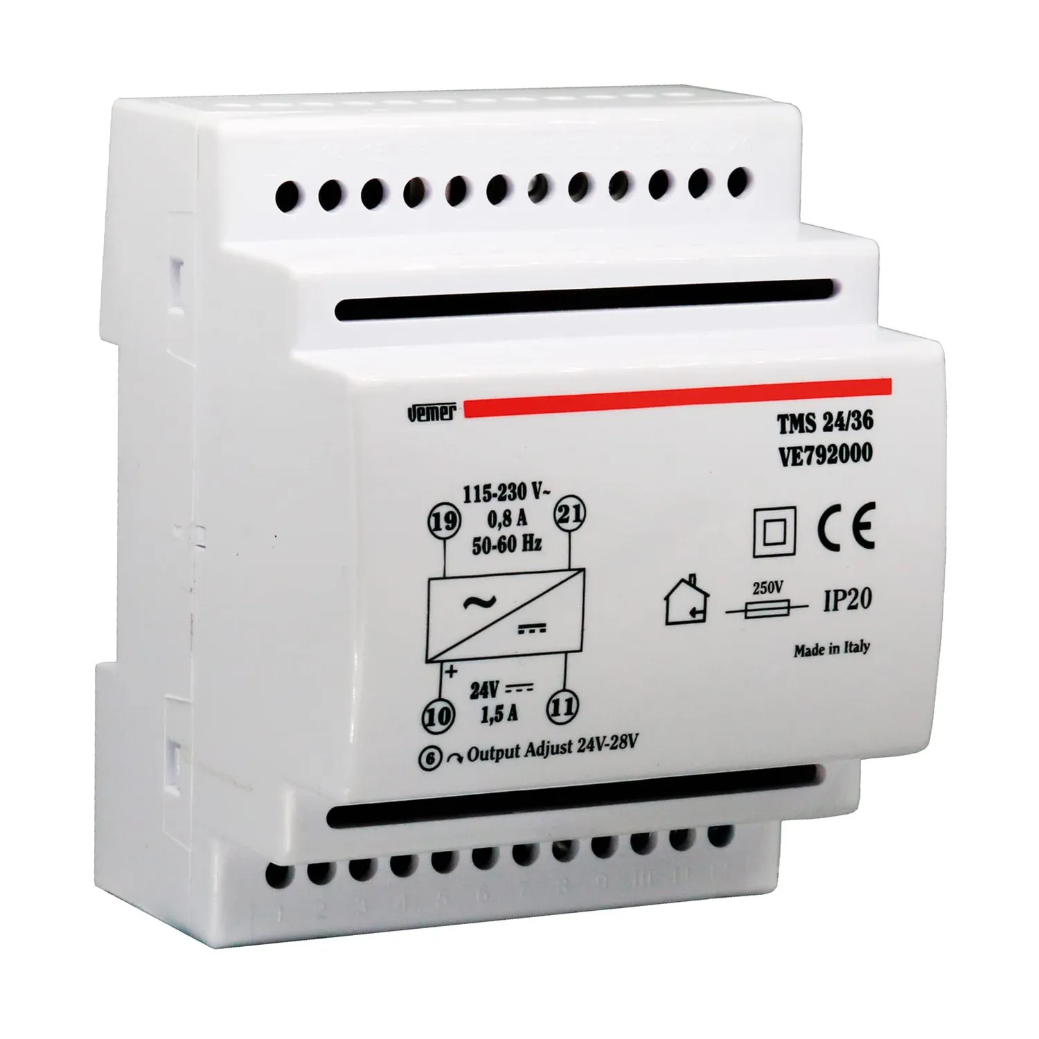 Vemer TMS 12/48 alimentatore 12V 48W barra DIN stabilizzato