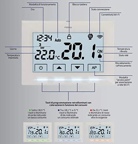 Perry 1TX CR029WIFI Cronotermostato Parete WiFi Bianco
