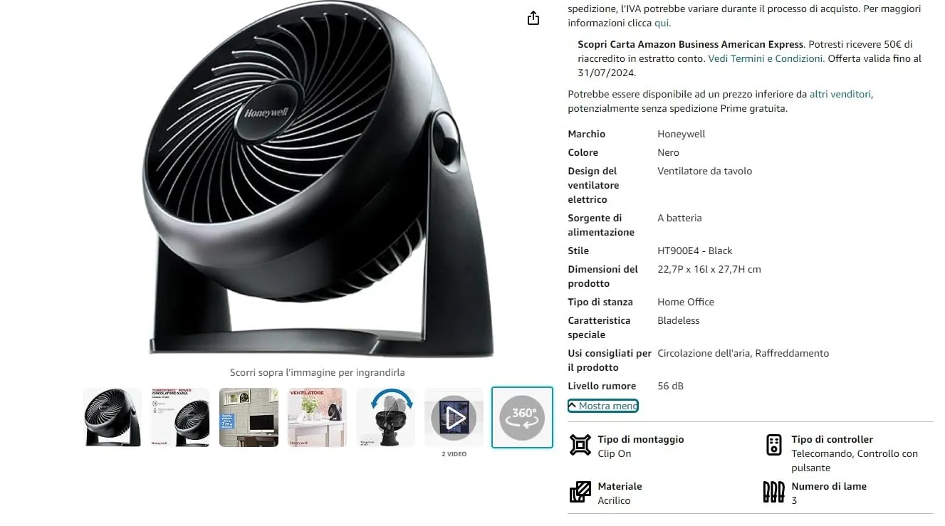 Honeywell TurboForce HT900E ventilatore nero 3 velocità