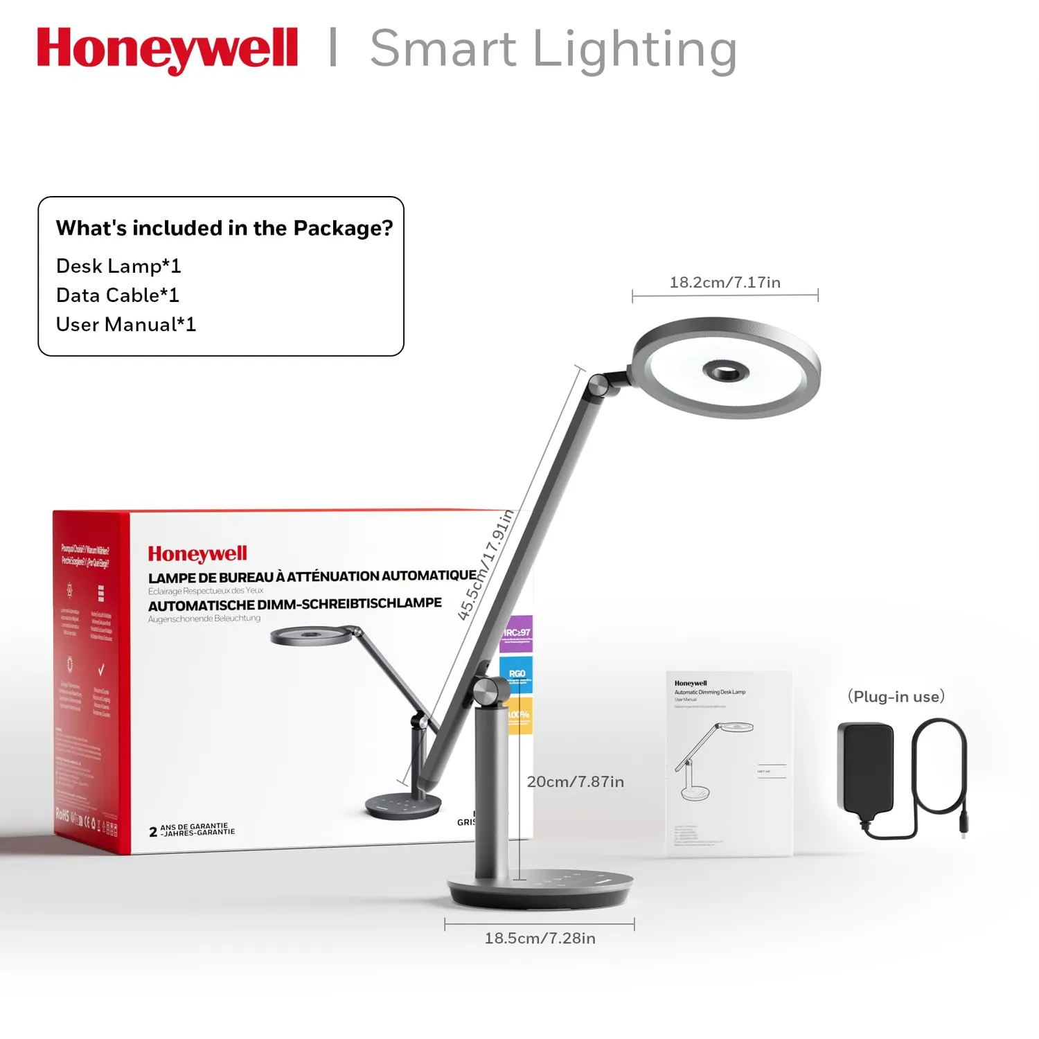 Honeywell H6 Lampada da Scrivania LED Grigia 3 Colori
