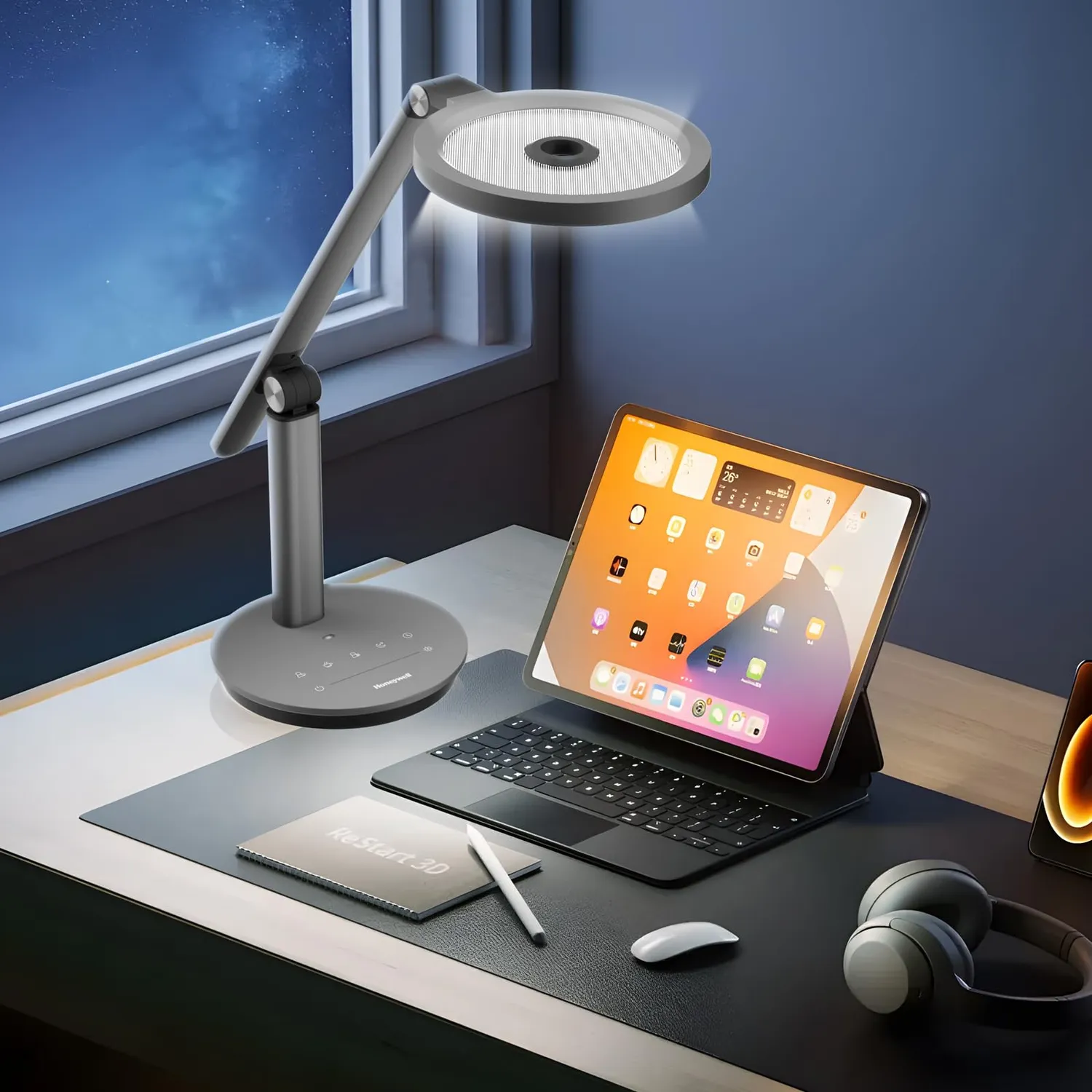 Honeywell H6 Lampada da Scrivania LED Grigia 3 Colori