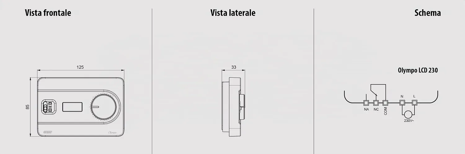 Vemer Olympo LCD VE757900 termostato 230V bianco manopola