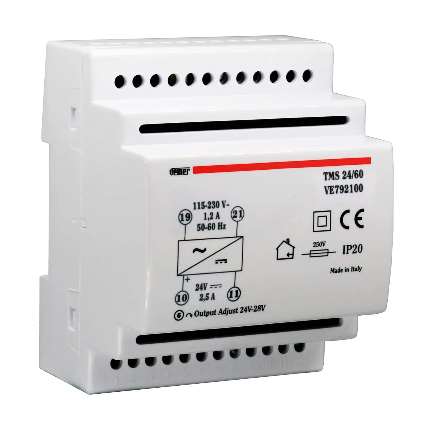 Vemer TMS 12/48 alimentatore 12V 48W barra DIN stabilizzato