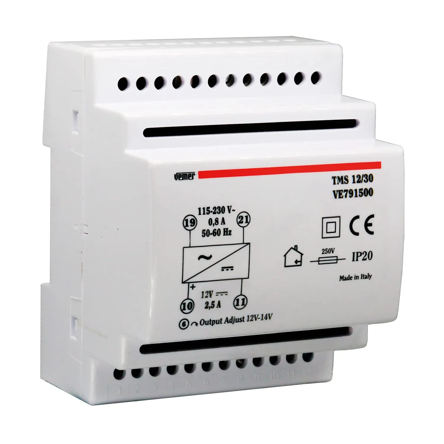 Vemer TMS 12/48 alimentatore 12V 48W barra DIN stabilizzato