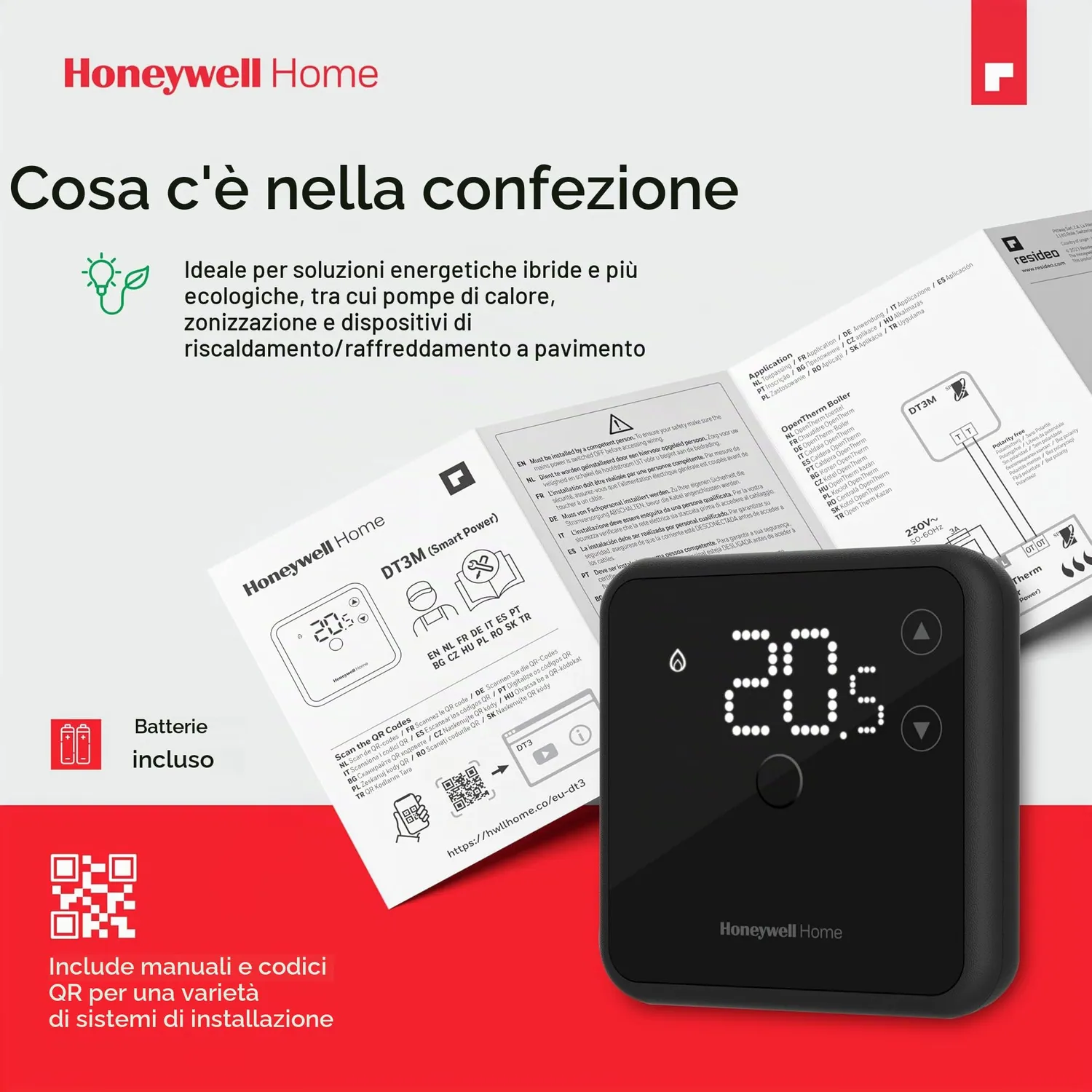 Honeywell Home DT3 termostato cablato nero LED