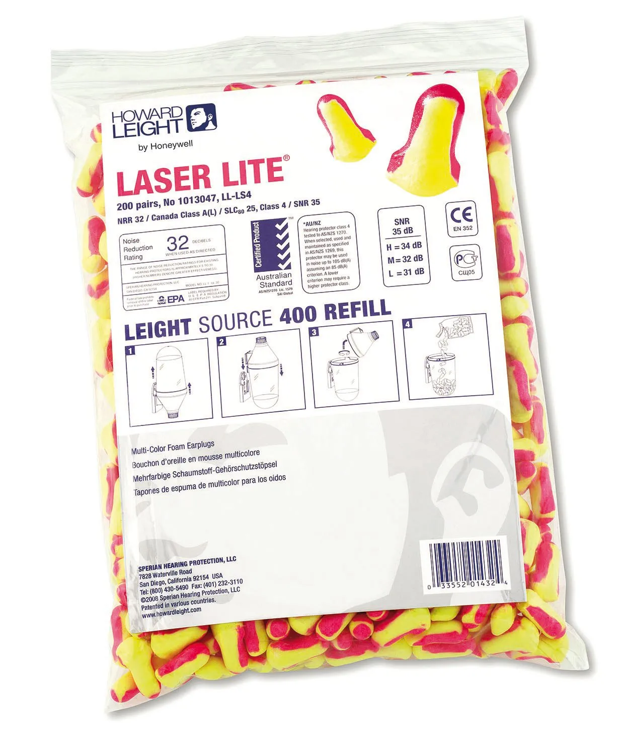 Howard Leight Laser Lite Tappi Auricolari Schiuma 200 Paia SNR 35dB