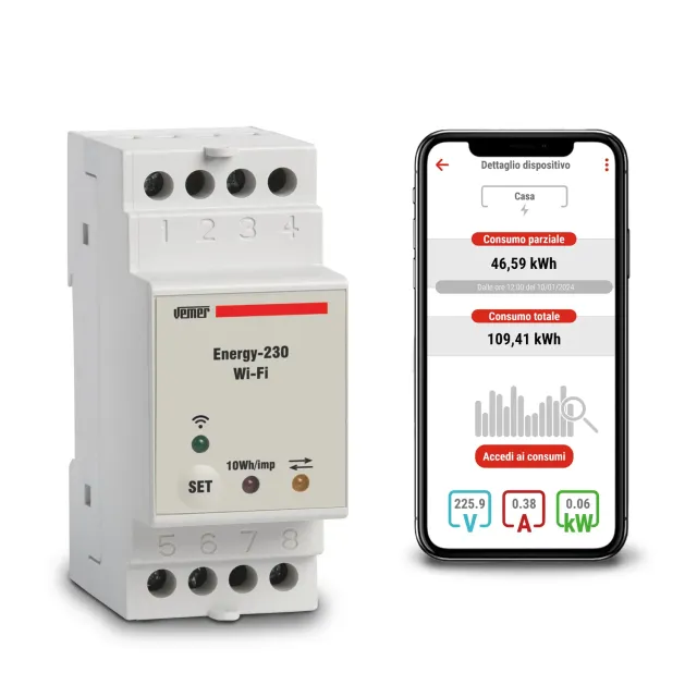 Vemer Energy WiFi VE794600 contatore energia monofase app
