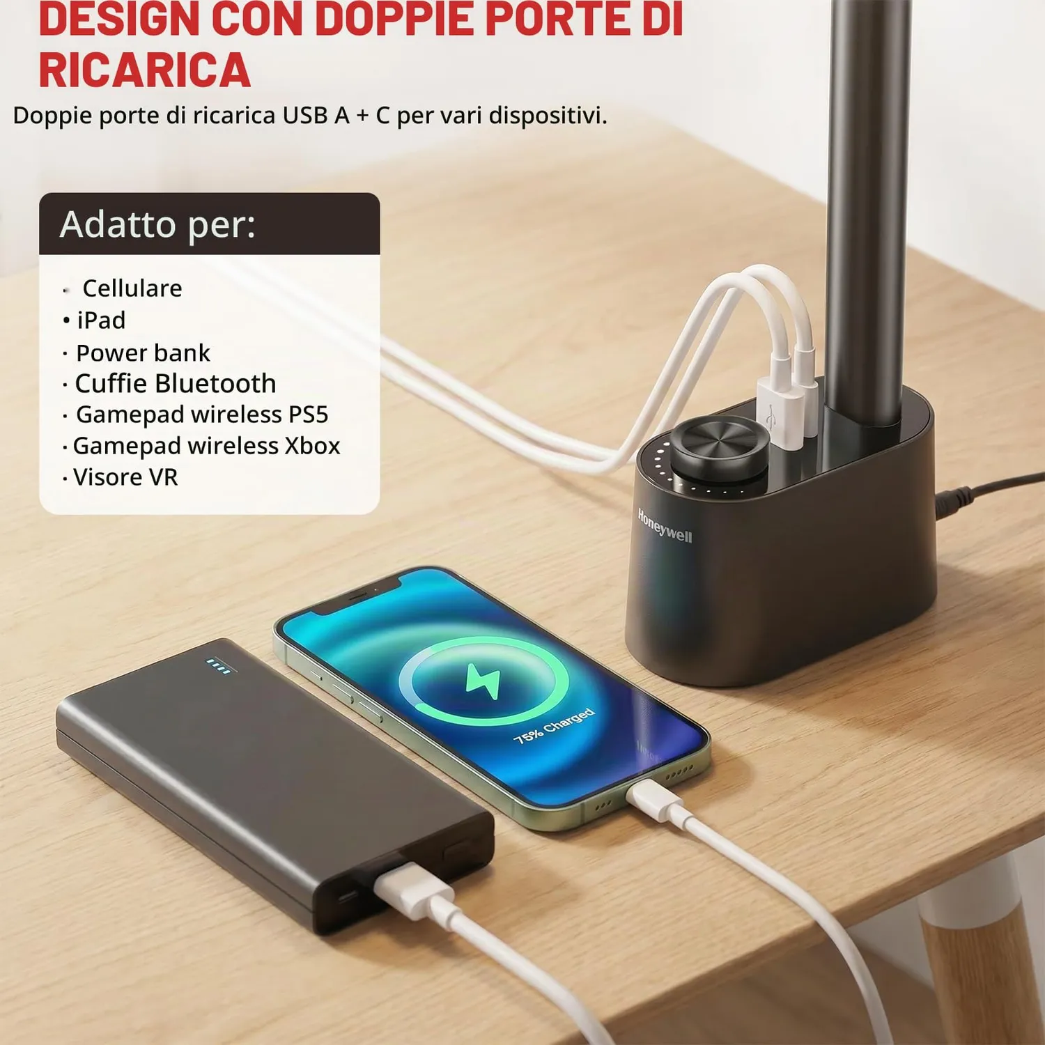 Honeywell HWL-H01 lampada scrivania LED nera USB
