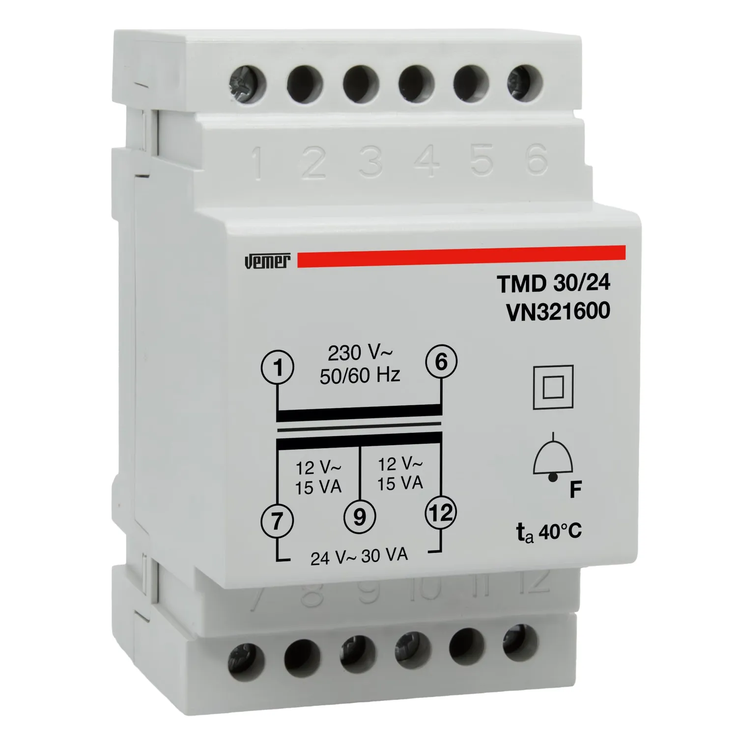 Vemer TMD 15/24 VN313300 trasformatore 24V 15VA DIN