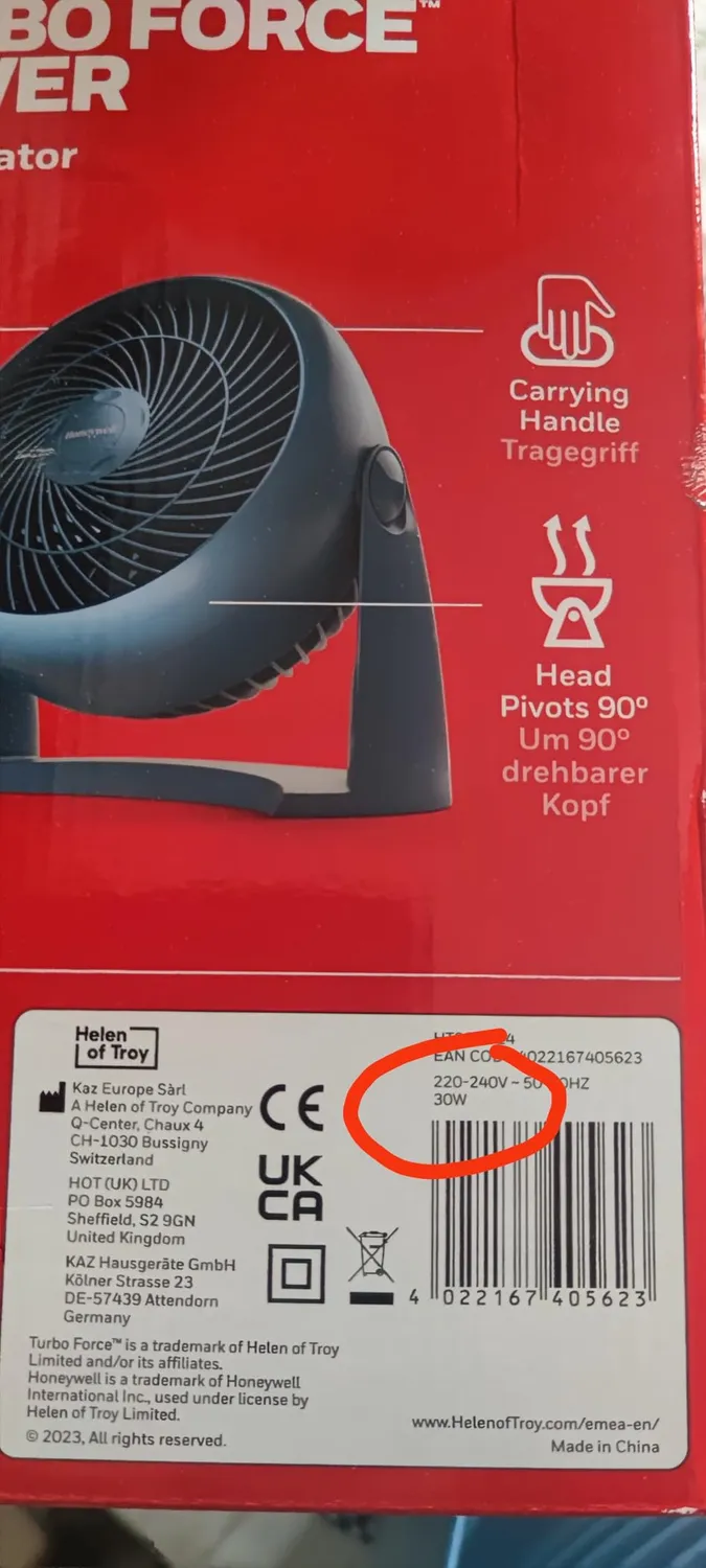 Honeywell TurboForce HT900E ventilatore nero 3 velocità