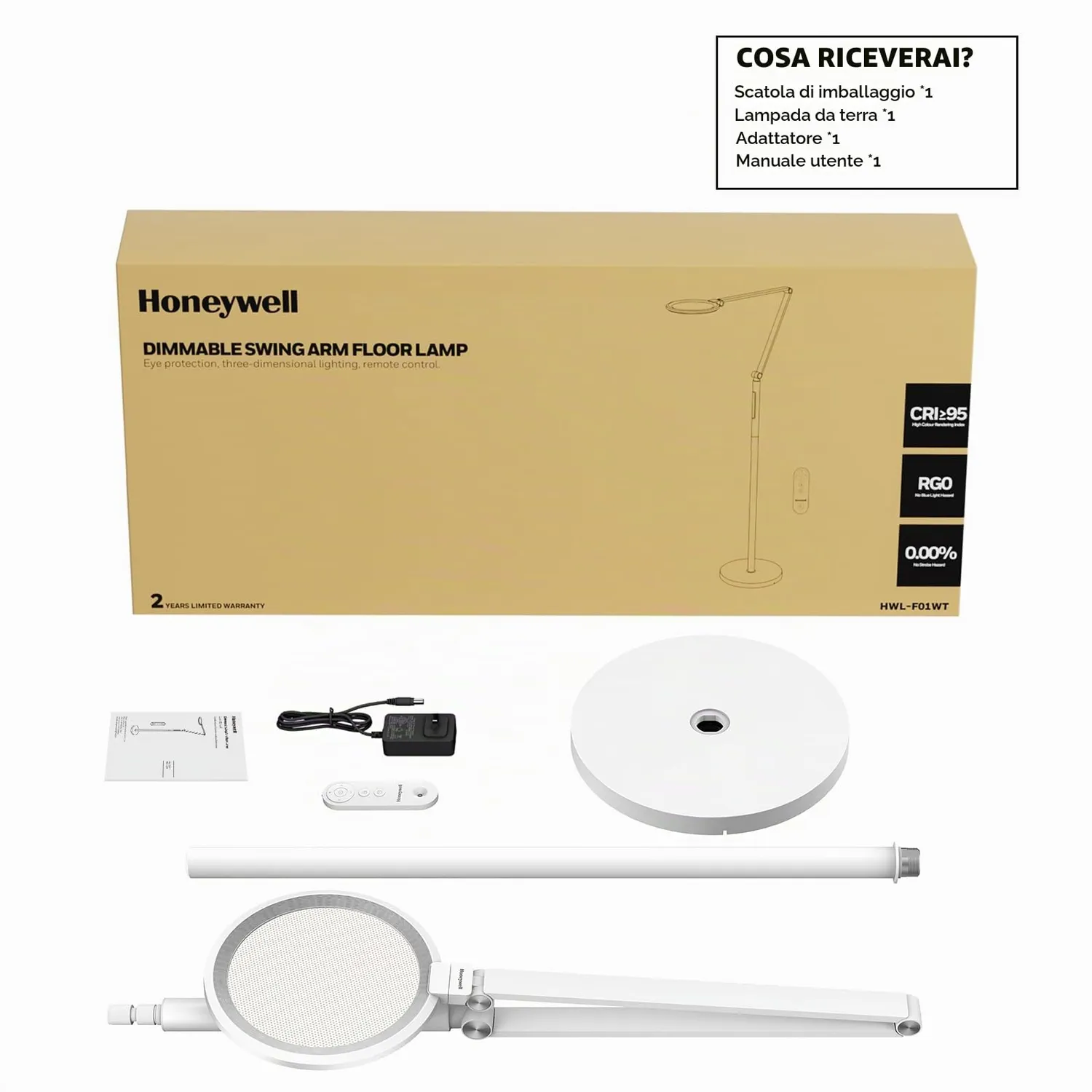 Honeywell F01 lampada da terra LED dimmerabile bianca