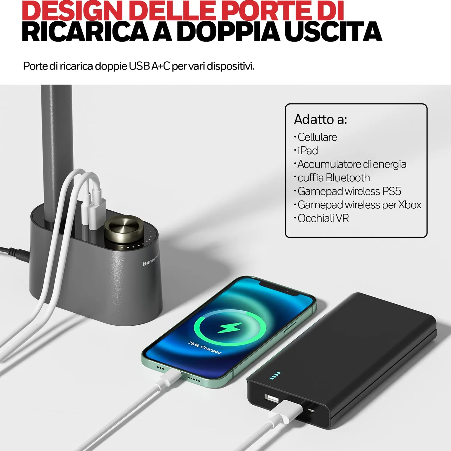 Honeywell HWT-H01 lampada da scrivania LED grigia pieghevole