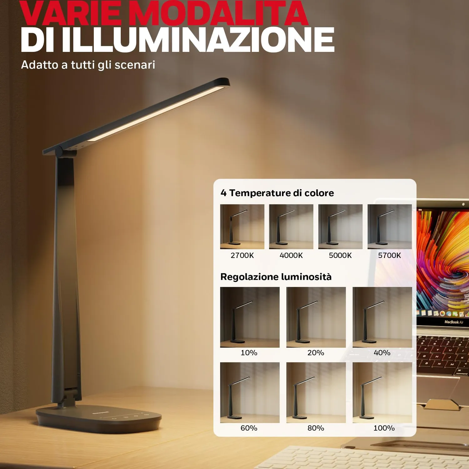 Honeywell HWT-H2 lampada scrivania LED nera USB-C