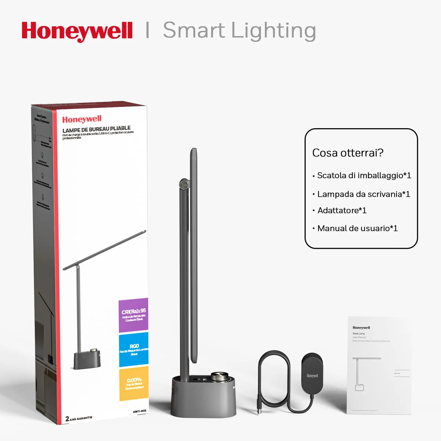 Honeywell HWT-H01 lampada da scrivania LED grigia pieghevole