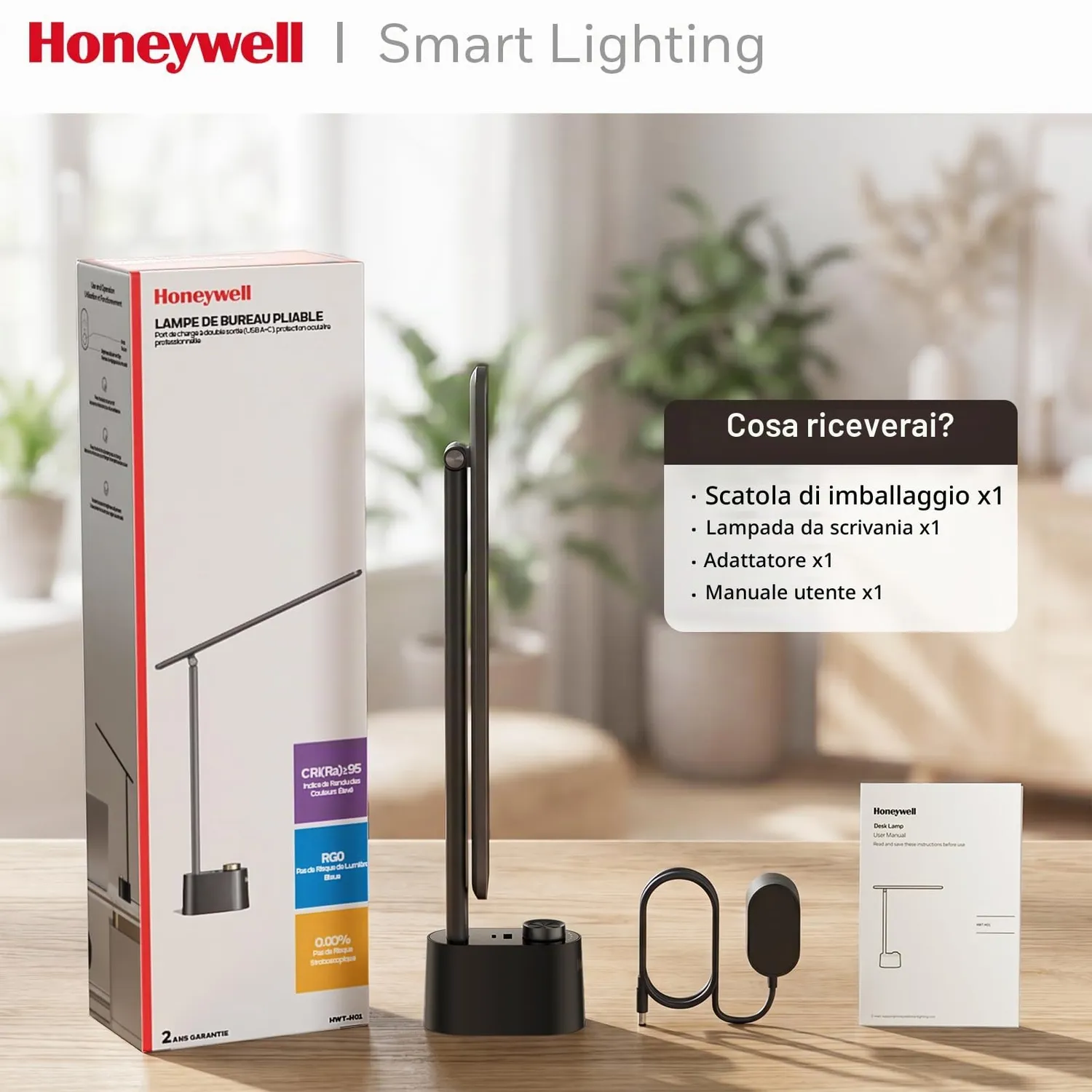 Honeywell HWL-H01 lampada scrivania LED nera USB