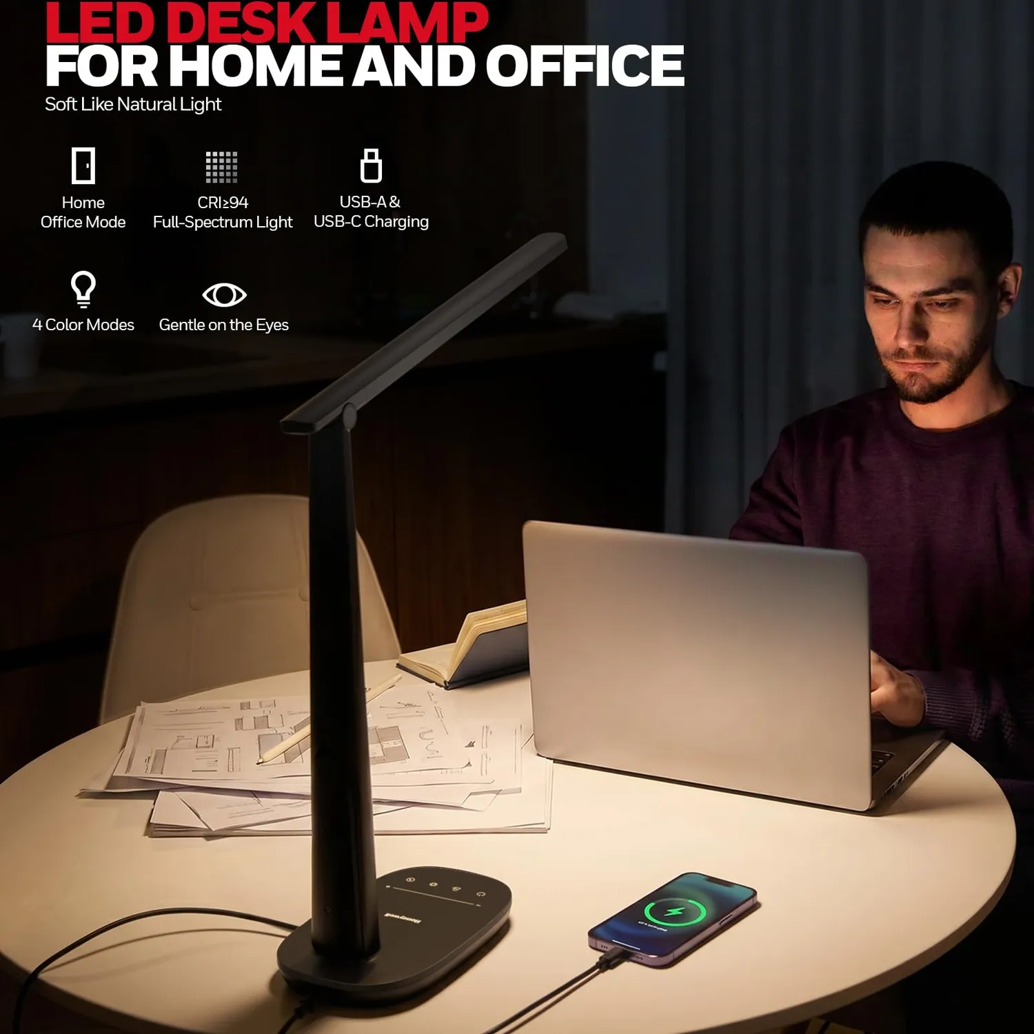 Honeywell lampada da scrivania LED nera USB dimmerabile spettro
