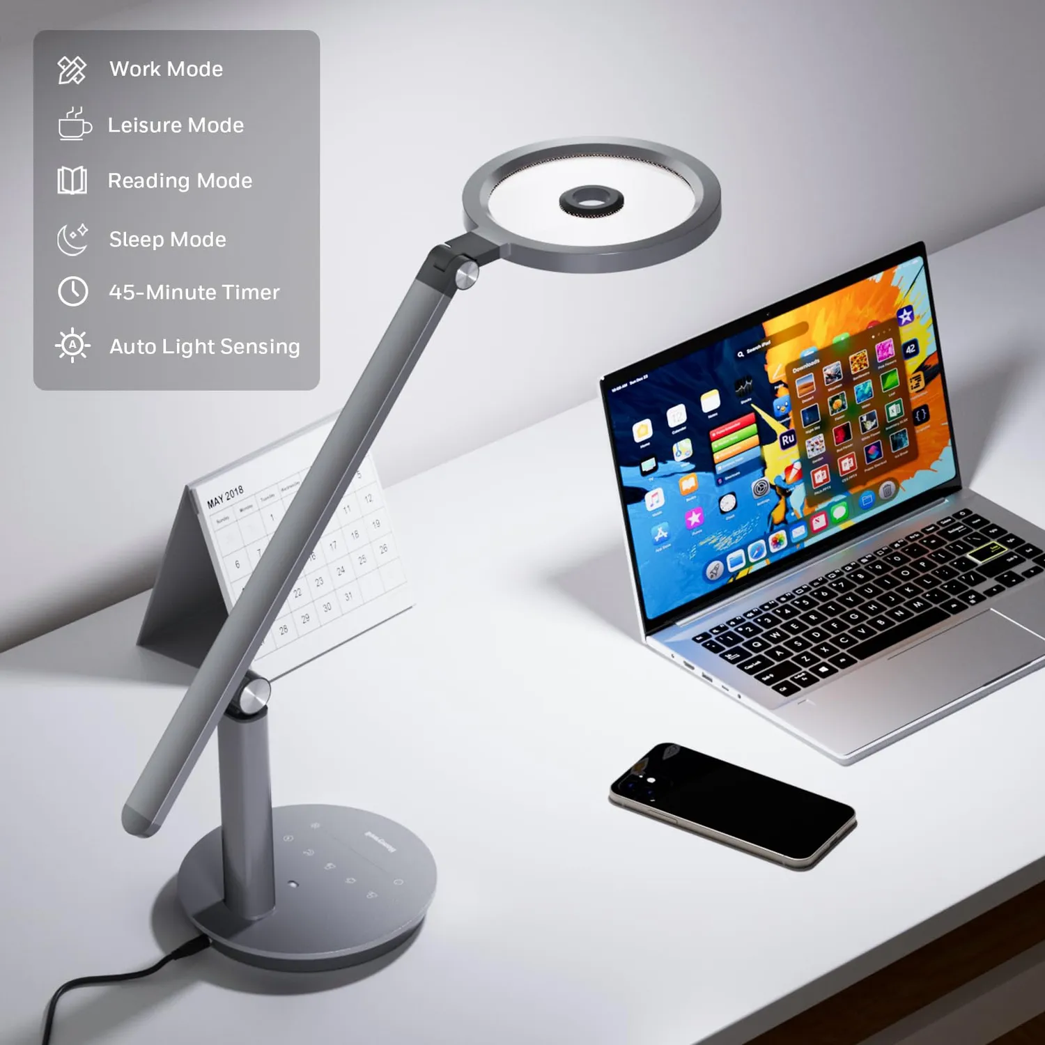 Honeywell H6 Lampada da Scrivania LED Grigia 3 Colori