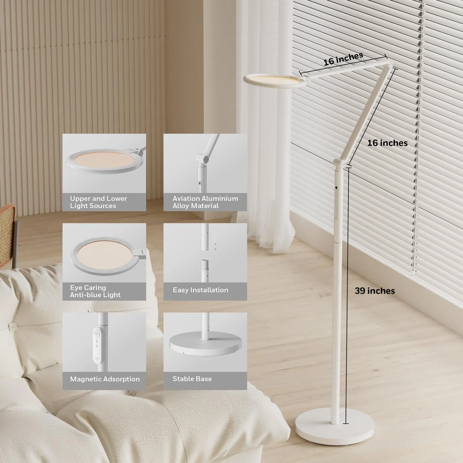 Honeywell F01 lampada da terra LED dimmerabile bianca