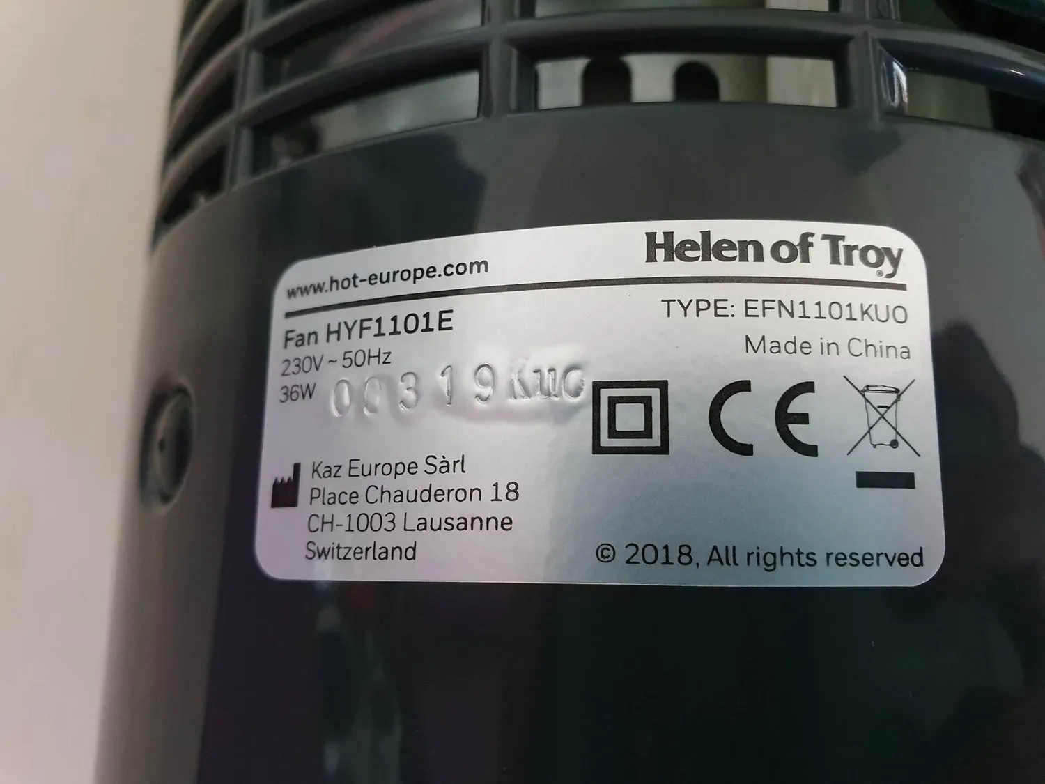 Honeywell HYF1101E ventilatore a torre grigio con timer