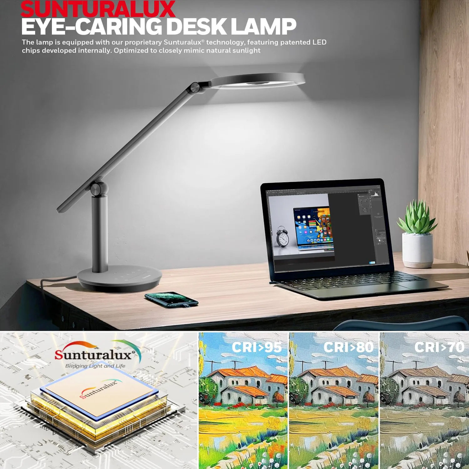 Honeywell H6 Lampada da Scrivania LED Grigia 3 Colori